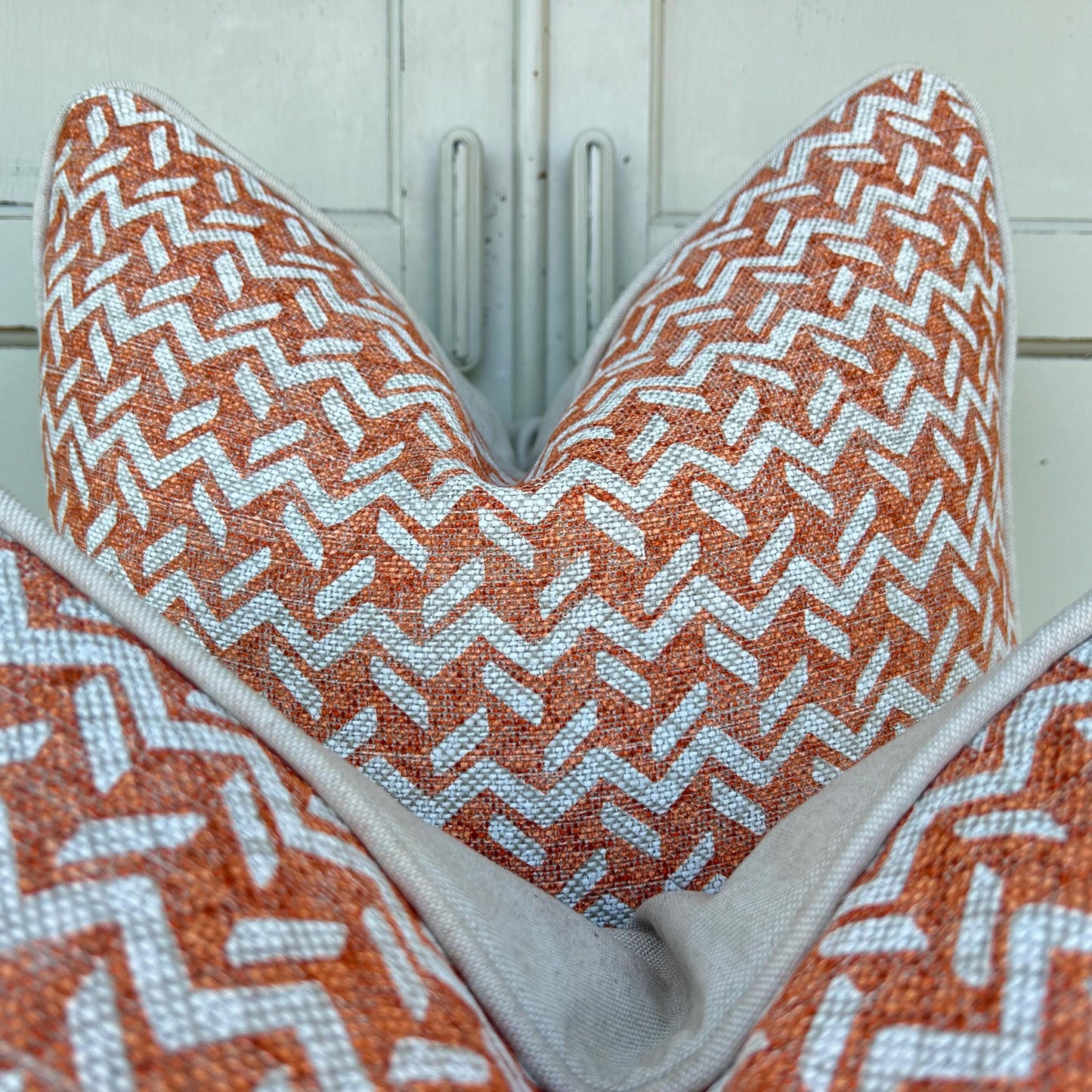 Fermoie Chiltern Luxury Designer Decorative Neutral Orange Linen Cushion Pillow Throw Cover