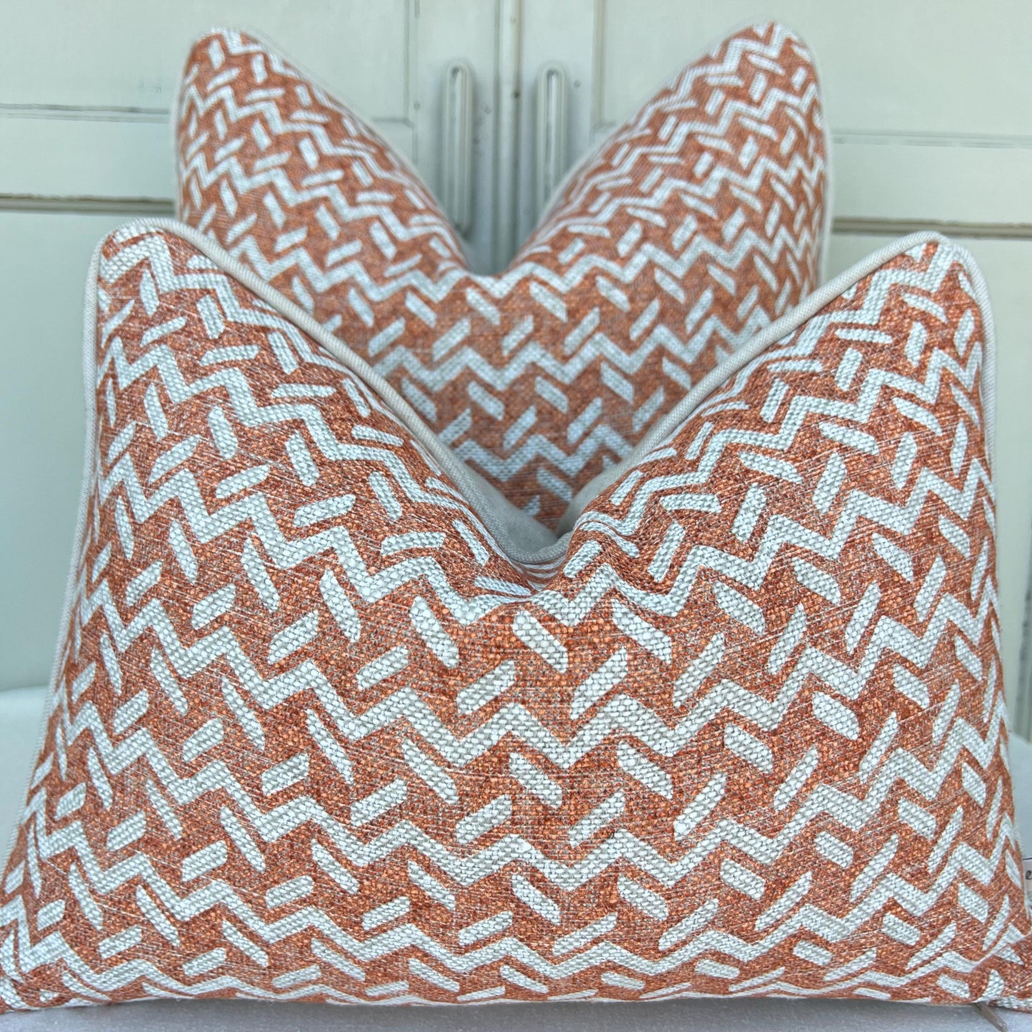 Fermoie Chiltern Luxury Designer Decorative Neutral Orange Linen Cushion Pillow Throw Cover