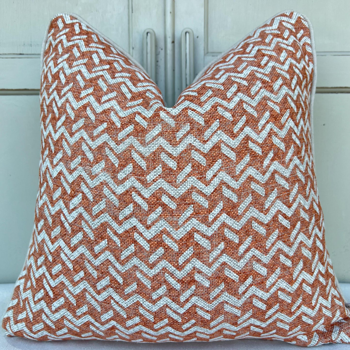Fermoie Chiltern Luxury Designer Decorative Neutral Orange Linen Cushion Pillow Throw Cover