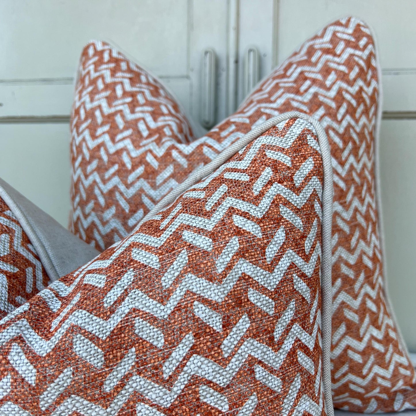 Fermoie Chiltern Luxury Designer Decorative Neutral Orange Linen Cushion Pillow Throw Cover