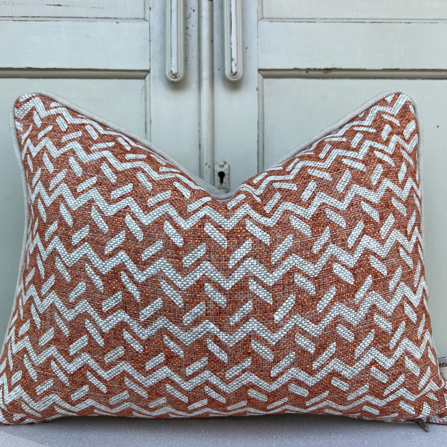 Fermoie Chiltern Luxury Designer Decorative Neutral Orange Linen Cushion Pillow Throw Cover