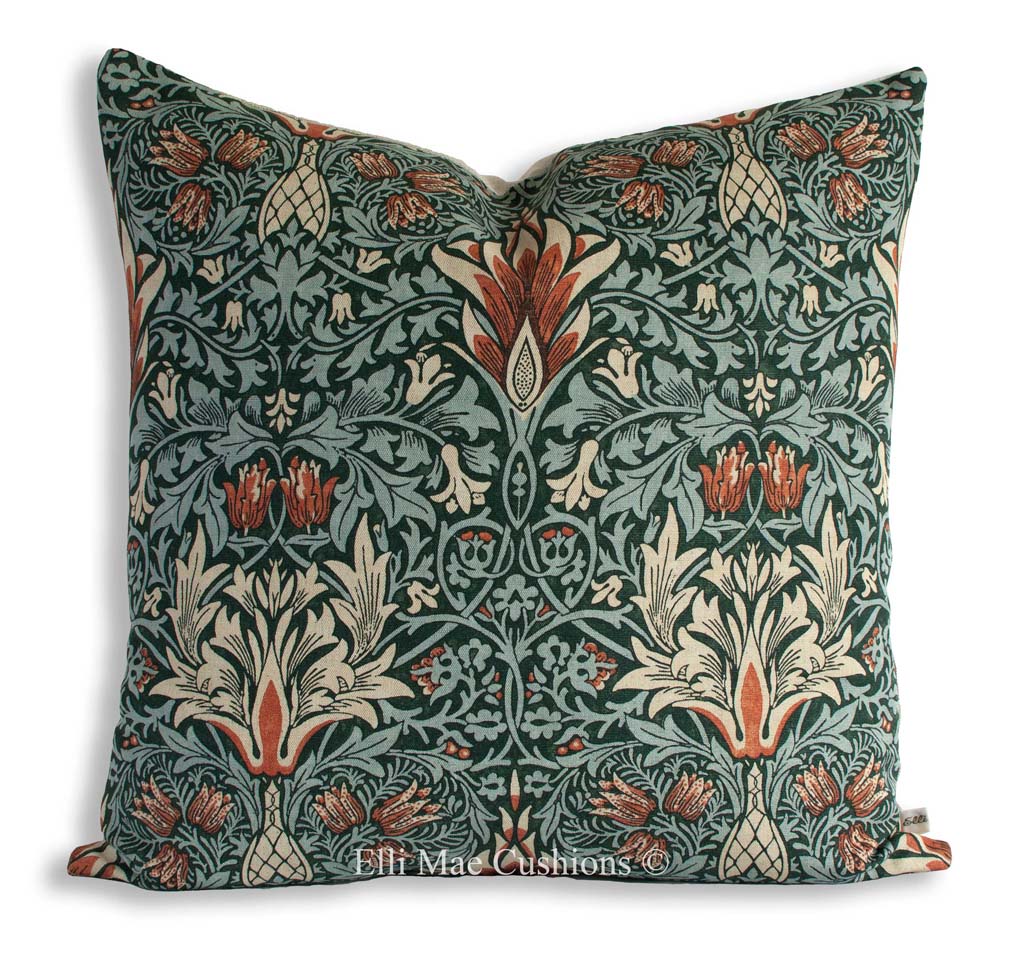 William Morris "Snakeshead" Thistle Russet Fabric Sofa Cushion Pillow Cover