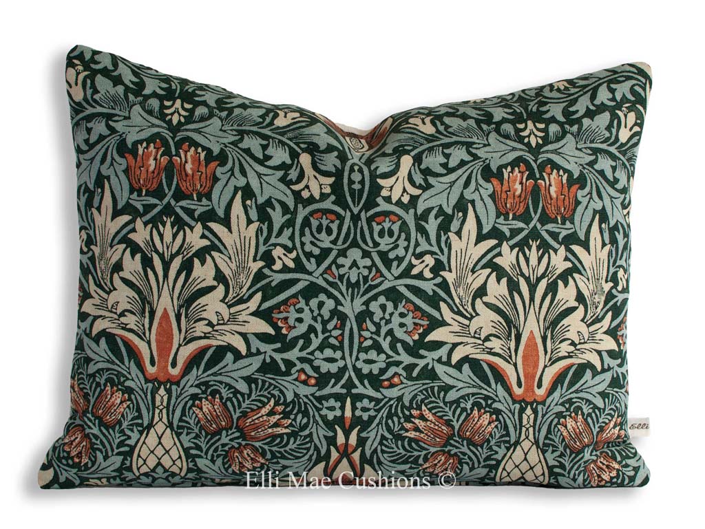 William Morris "Snakeshead" Thistle Russet Fabric Sofa Cushion Pillow Cover