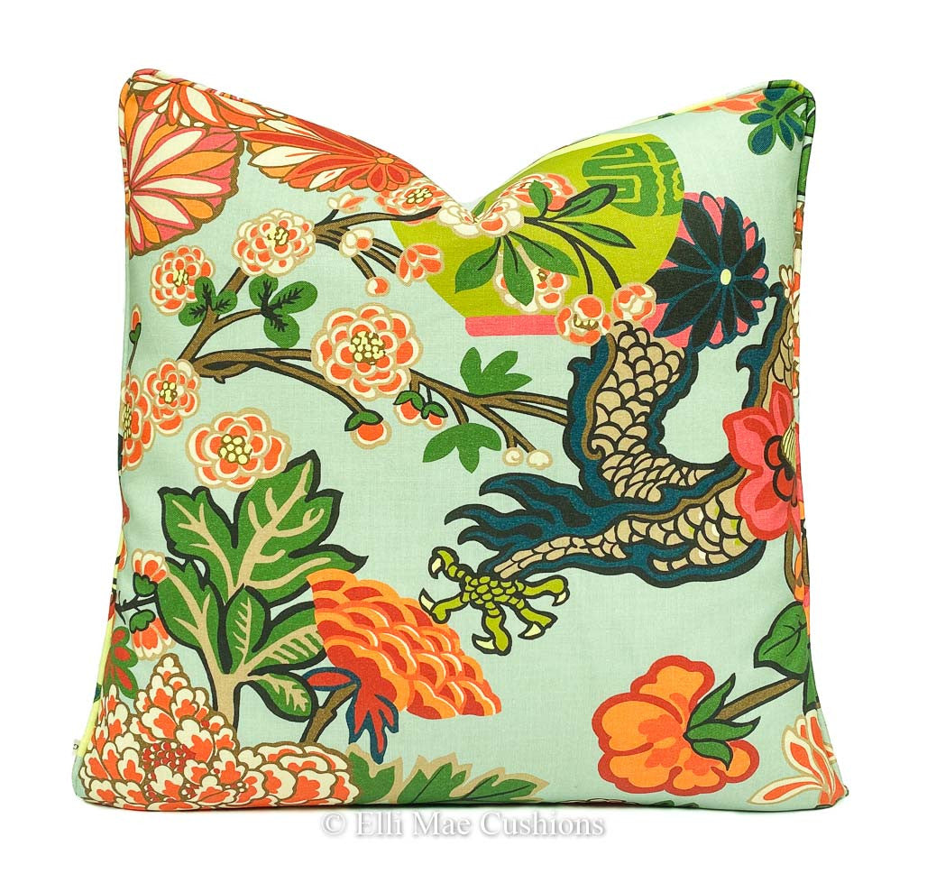 Schumacher Chiang Mai Dragon Aquamarine Cushion Piloow Cover