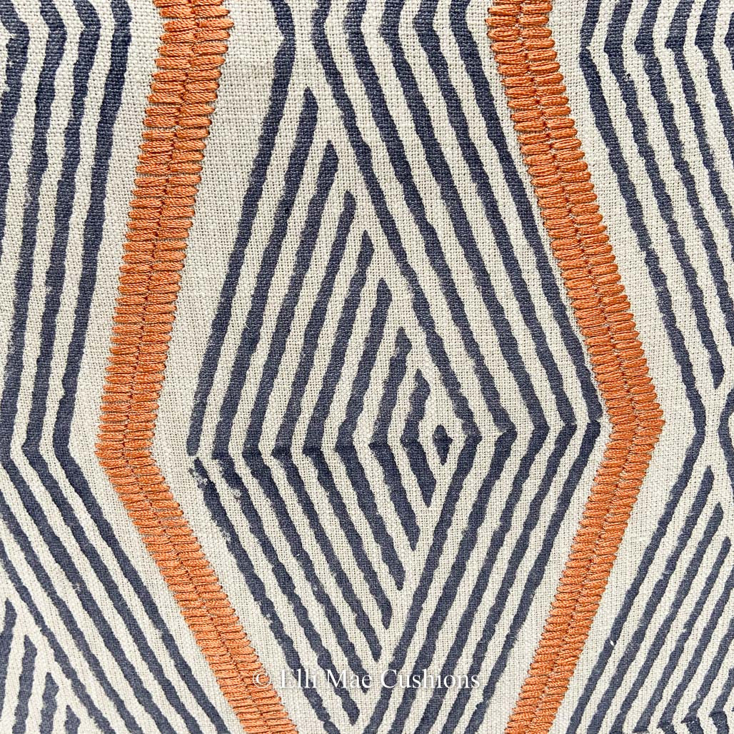 Jane Churchill Zhiri Embroidered Zig Zag Blue Orange Contemporary Cushion Cover
