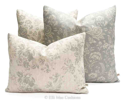 Cabbages and Roses French Toile Blue Fabric Linen Designer Sofa Cushion Pillow Cover