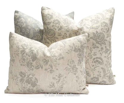 Cabbages and Roses French Toile Blue Fabric Linen Designer Sofa Cushion Pillow Cover