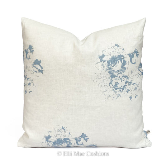 Cabbages and Roses Hatley White Blue Linen Cushion