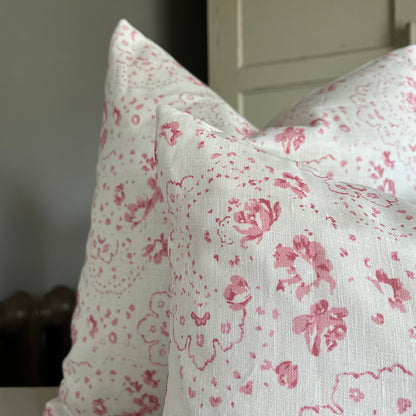 Cabbages and Roses New Penny Raspberry on White Line Cushion Cover