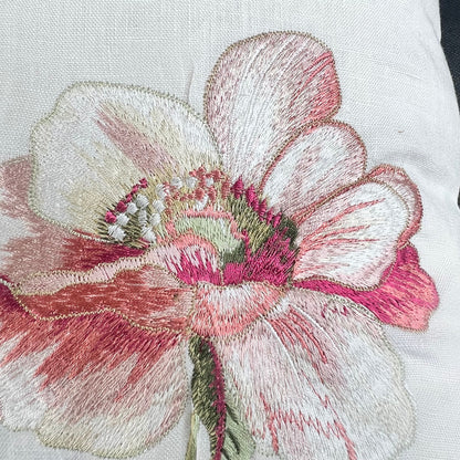Jane Churchill Embroidered Floral Cream Double Sided Linen Cushion Pillow Throw Cover