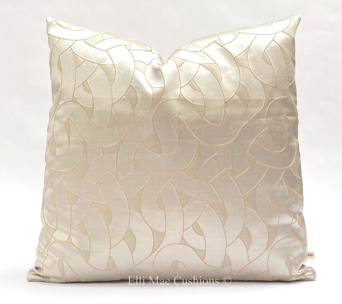 Luxury Designer Contemporary Geometric Silvery Beige Satin Cushion Pillow Cover