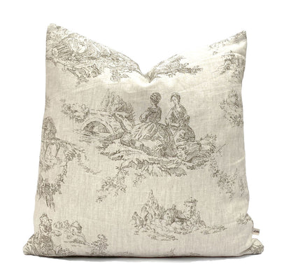 Cabbages and Roses Designer Linen Toile de Poulet Grey Sofa Cushion Pillow Cover