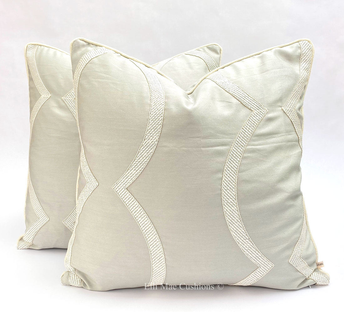 Luxury Designer Blue Grey Embroidered Contemporary Cushion Pillow Cover