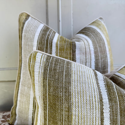 Fermoie Carskiey Broad Stripe Designer Olive Green Linen Cushion Pillow Cover