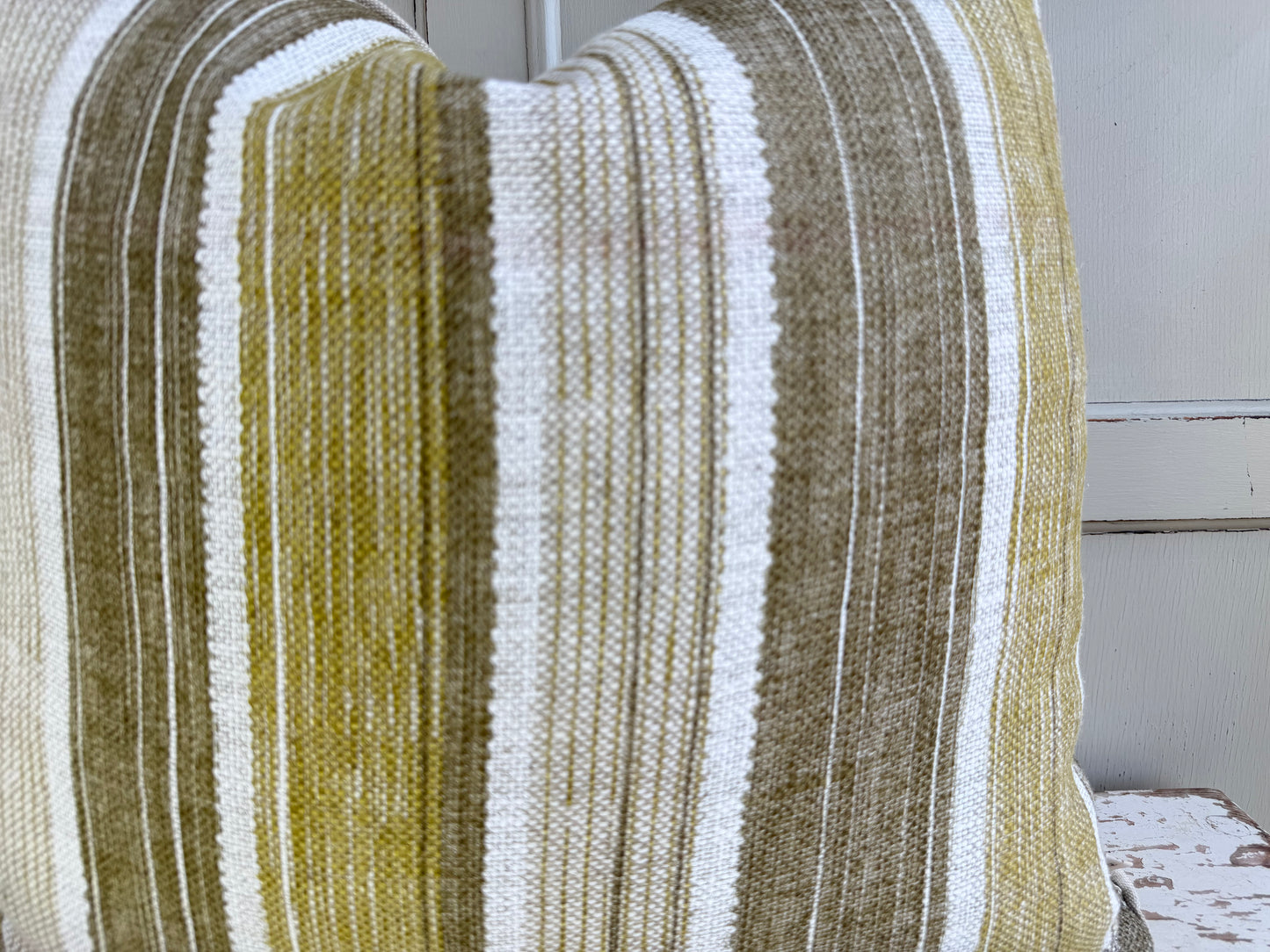 Fermoie Carskiey Broad Stripe Designer Olive Green Linen Cushion Pillow Cover