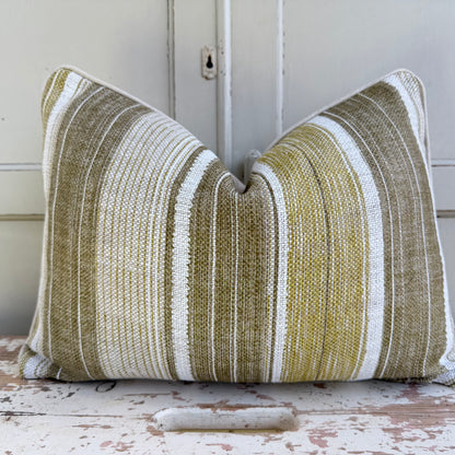 Fermoie Carskiey Broad Stripe Designer Olive Green Linen Cushion Pillow Cover