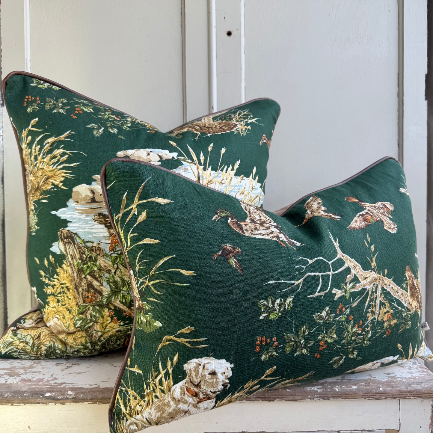 Schumacher Luxury Designer Dog and Duck Verdant Green Cushion Pillow Cover
