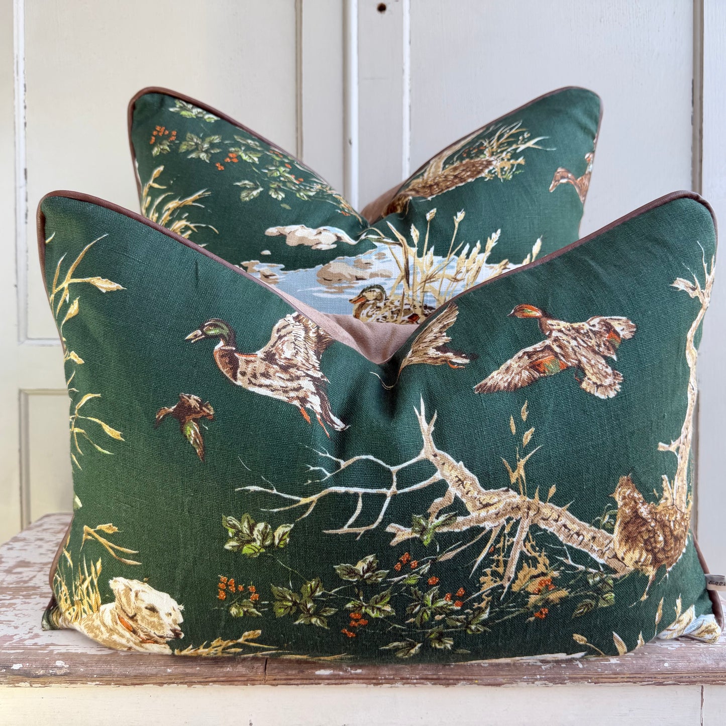 Schumacher Luxury Designer Dog and Duck Verdant Green Cushion Pillow Cover