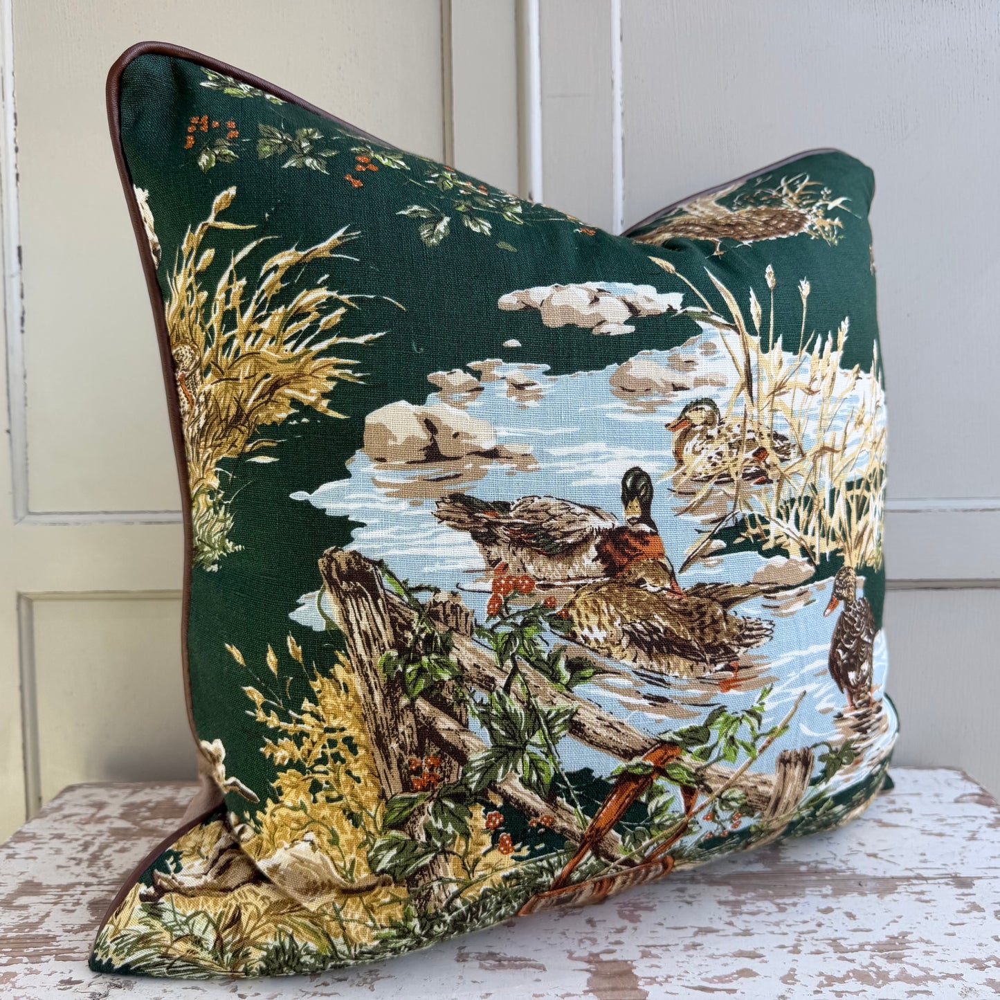 Schumacher Luxury Designer Dog and Duck Verdant Green Cushion Pillow Cover