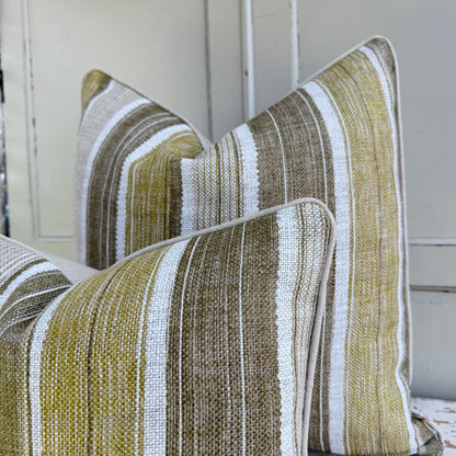 Fermoie Carskiey Broad Stripe Designer Olive Green Linen Cushion Pillow Cover