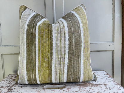 Fermoie Carskiey Broad Stripe Designer Olive Green Linen Cushion Pillow Cover