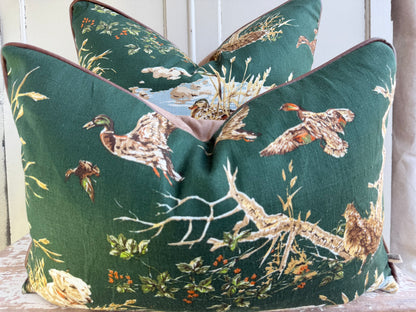 Schumacher Luxury Designer Dog and Duck Verdant Green Cushion Pillow Cover