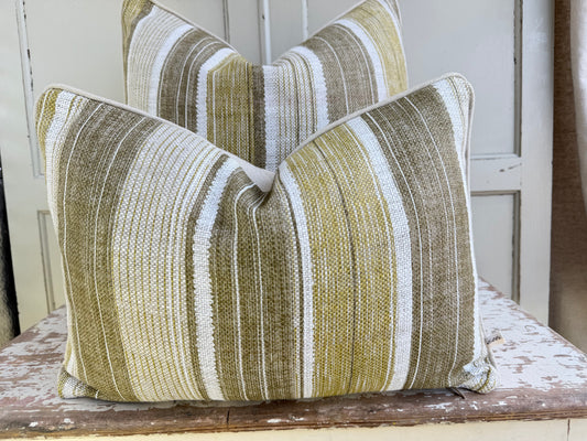 Fermoie Carskiey Broad Stripe Designer Olive Green Linen Cushion Pillow Cover