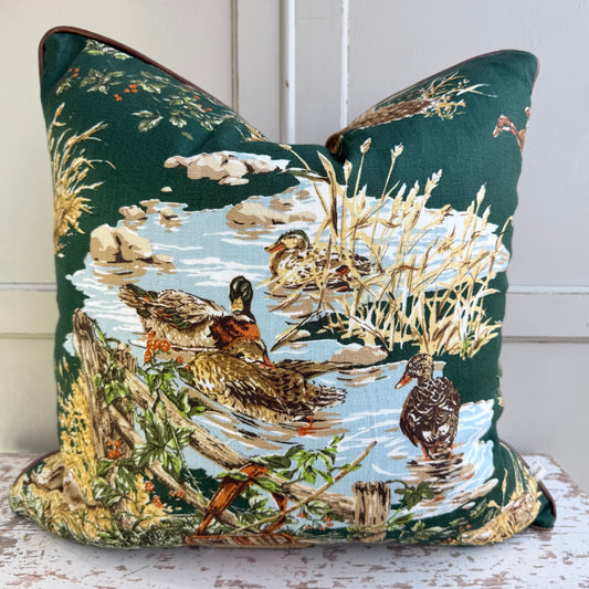 Schumacher Luxury Designer Dog and Duck Verdant Green Cushion Pillow Cover