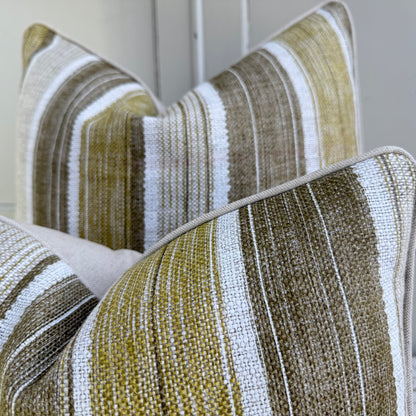 Fermoie Carskiey Broad Stripe Designer Olive Green Linen Cushion Pillow Cover