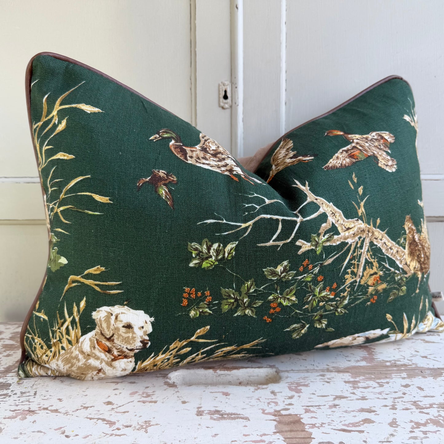 Schumacher Luxury Designer Dog and Duck Verdant Green Cushion Pillow Cover