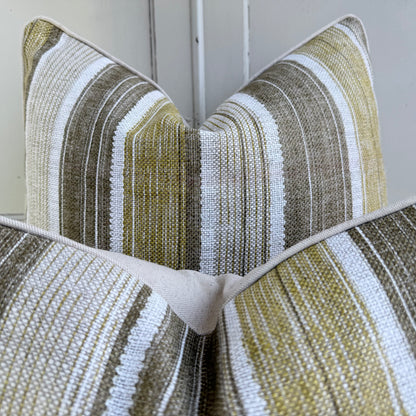 Fermoie Carskiey Broad Stripe Designer Olive Green Linen Cushion Pillow Cover