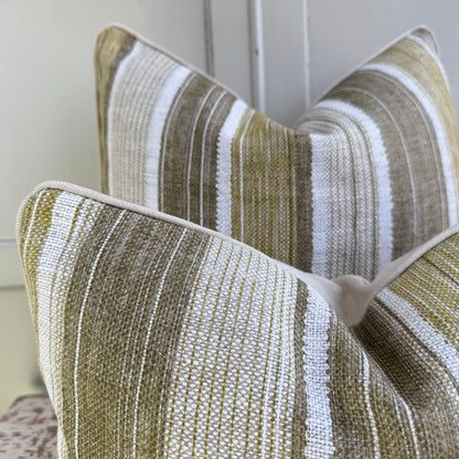 Fermoie Carskiey Broad Stripe Designer Olive Green Linen Cushion Pillow Cover