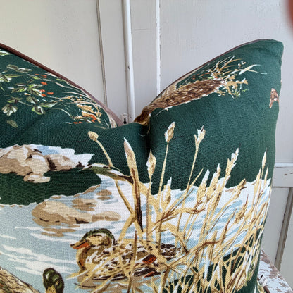 Schumacher Luxury Designer Dog and Duck Verdant Green Cushion Pillow Cover