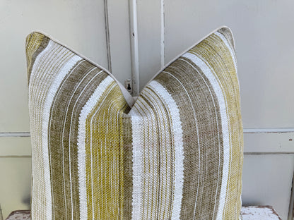Fermoie Carskiey Broad Stripe Designer Olive Green Linen Cushion Pillow Cover