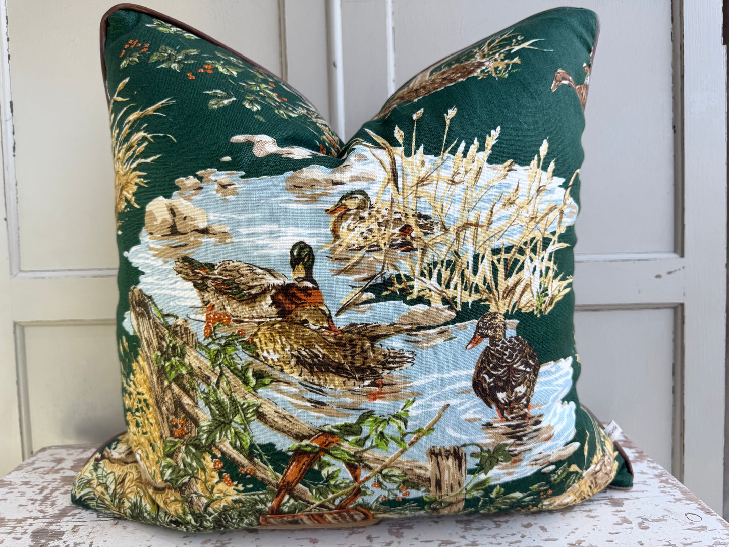 Schumacher Luxury Designer Dog and Duck Verdant Green Cushion Pillow Cover