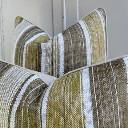 Fermoie Carskiey Broad Stripe Designer Olive Green Linen Cushion Pillow Cover