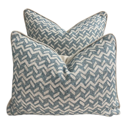 Fermoie Chiltern Luxury Designer Decorative Neutral Blue Linen Cushion Pillow Throw Cover
