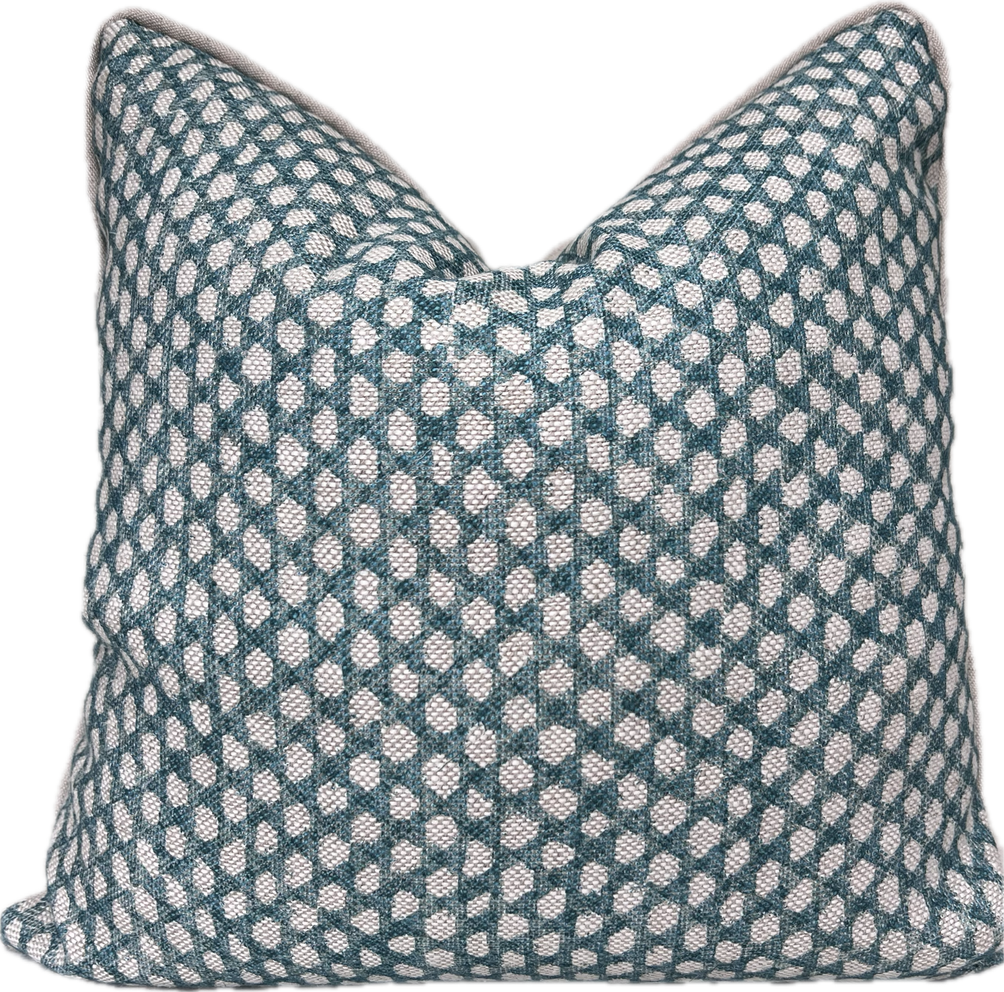 Fermoie Wicker Luxury Designer Decorative Teal Beige Linen Cushion Pillow Throw Cover