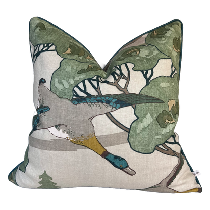 Mulberry Flying Ducks Emerald Green Luxury Cushion Pillow Cover