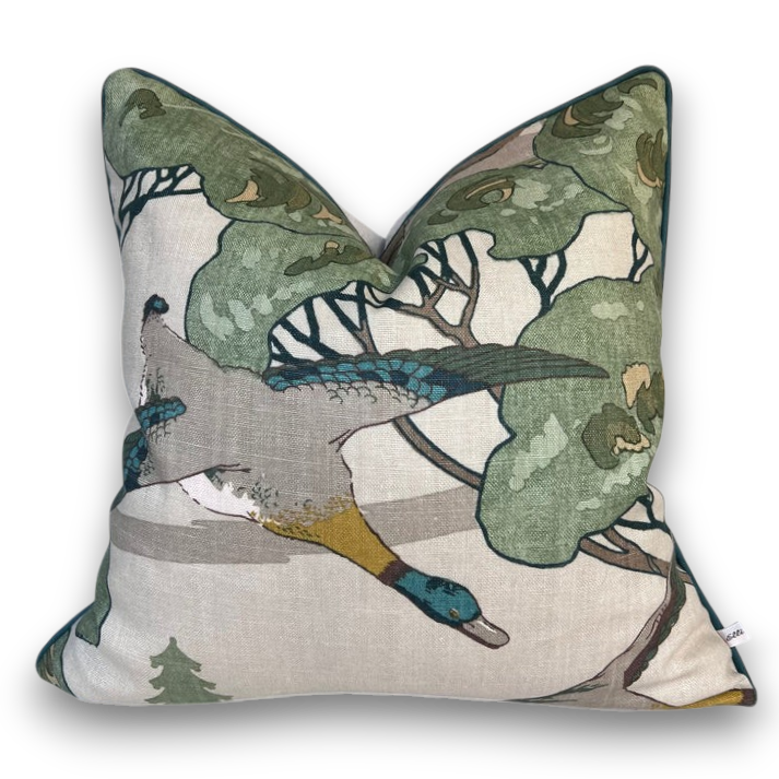 Mulberry Flying Ducks Emerald Green Luxury Cushion Pillow Cover