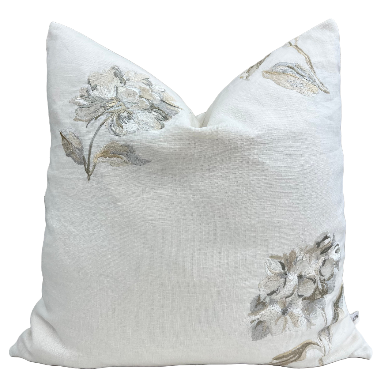 Jane Churchill Luxury Designer Cream Linen Embroidered Floral Fabric Cushion Pillow Cover