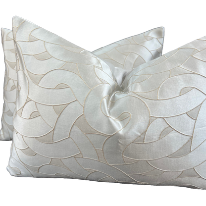 Luxury Designer Silver Grey Swirl Taupe Beige Satin Cushion Cover Throw Pillow