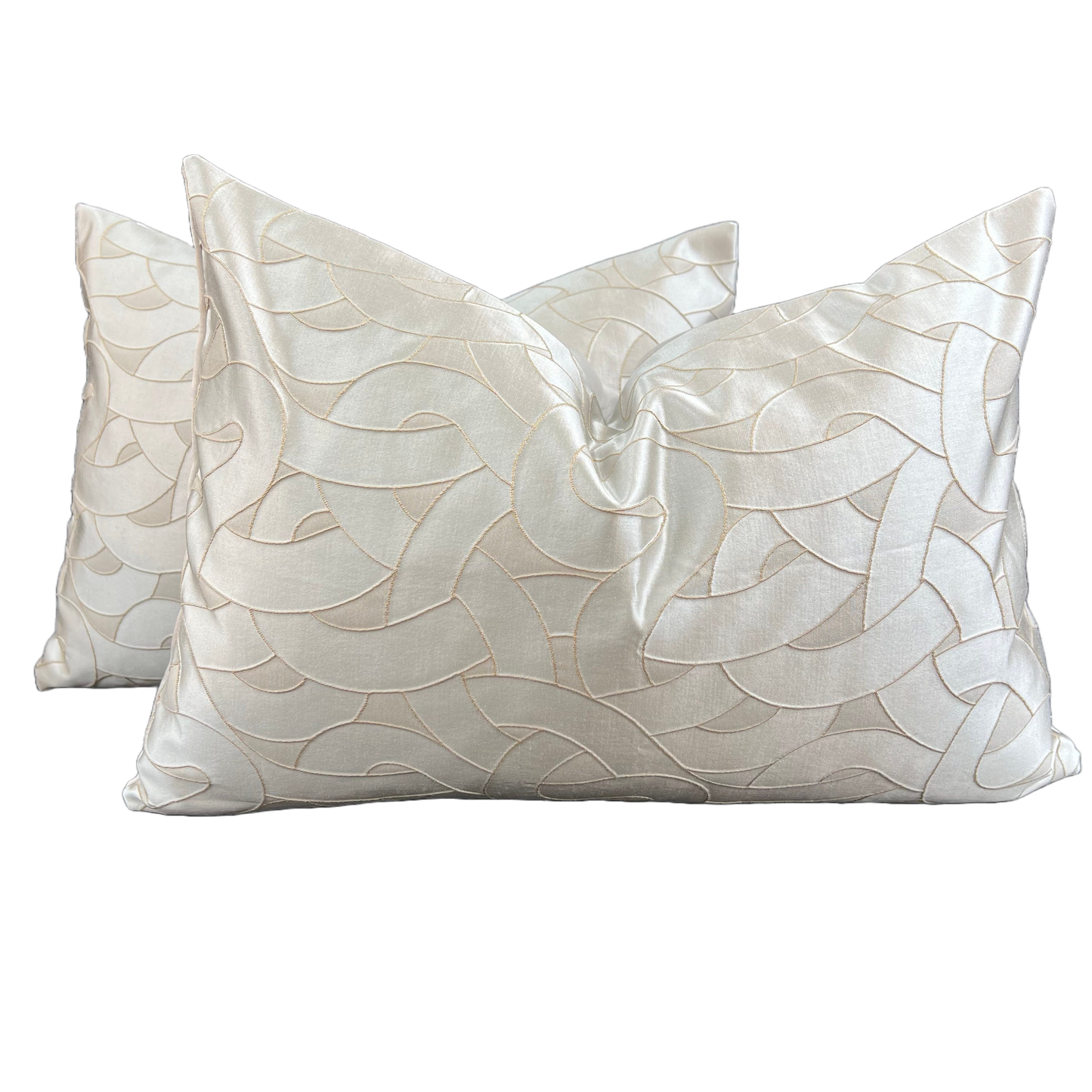Luxury Designer Silver Grey Swirl Taupe Beige Satin Cushion Cover Throw Pillow