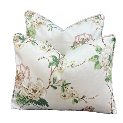 Schumacher Luxury Designer "Betty in Quite Pink" Floral White Green Cushion Pillow Sofa Cover