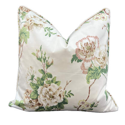 Schumacher Luxury Designer "Betty in Quite Pink" Floral White Green Cushion Pillow Sofa Cover