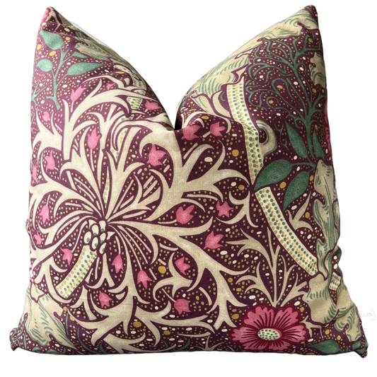William Morris Seaweed Fabric Designer Cushion Pillow Cover Aubergine Red
