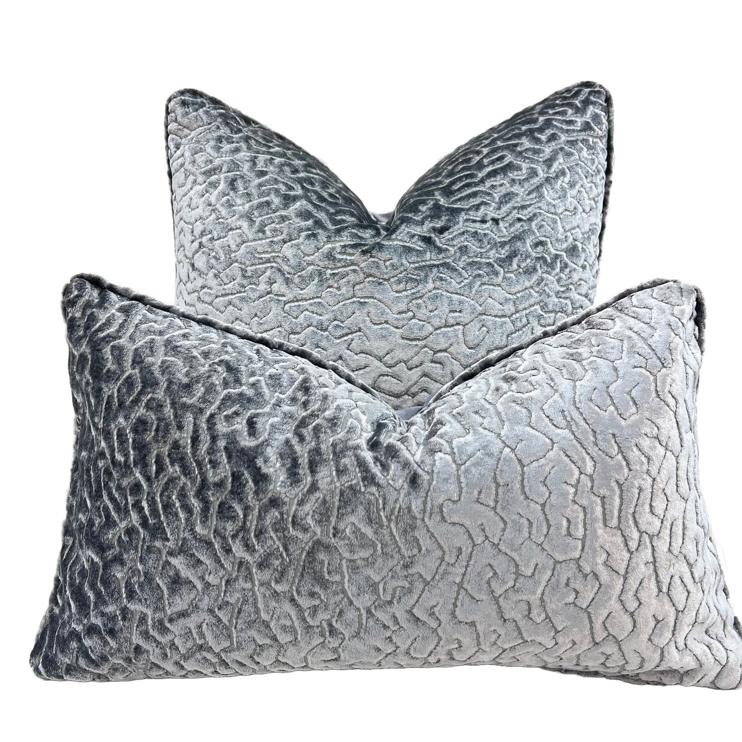 Zinc Luxury Designer Labyrinth Grey Cut Velvet Cushion Pillow Throw Cover