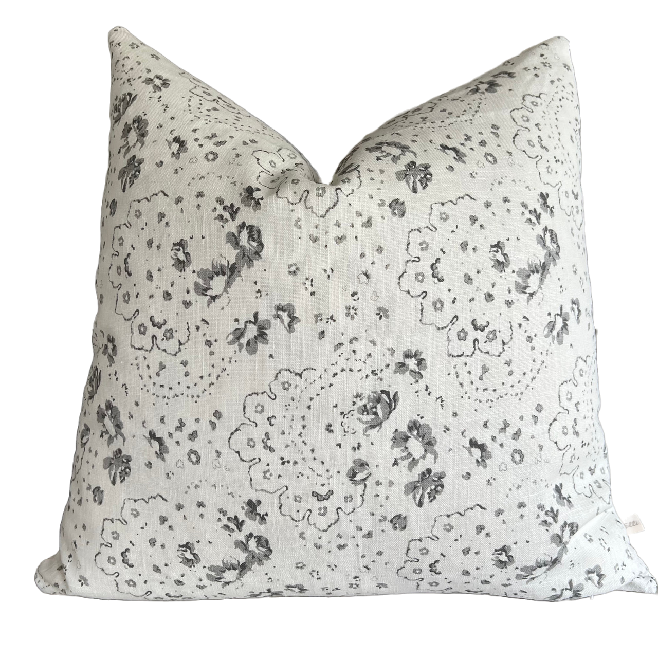 Cabbages and Roses New Penny Charcoal on White Linen Cushion Cover