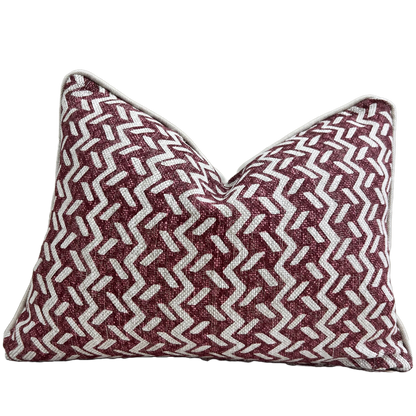 Fermoie Chiltern Luxury Designer Decorative Neutral Burgundy Linen Cushion Pillow Throw Cover