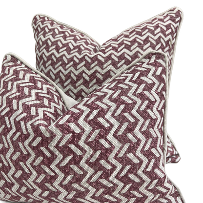 Fermoie Chiltern Luxury Designer Decorative Neutral Burgundy Linen Cushion Pillow Throw Cover